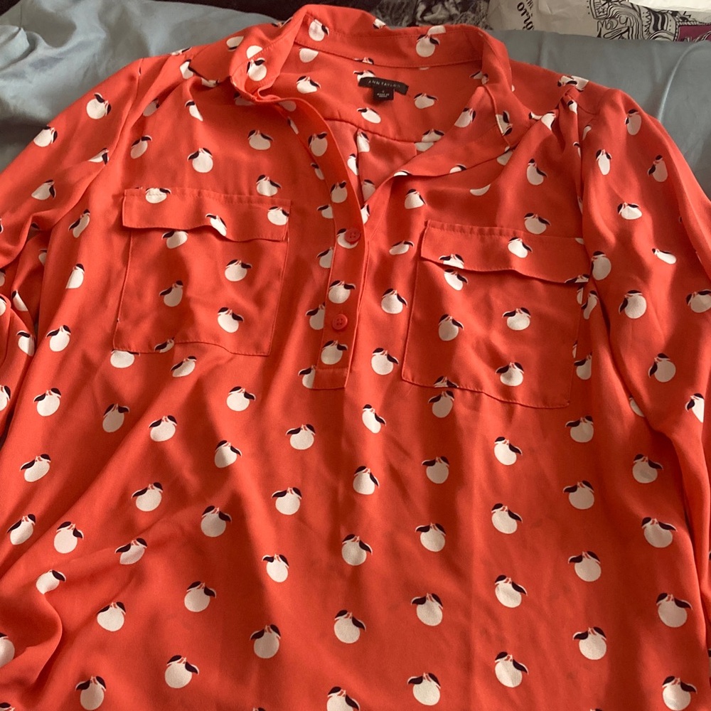 Ann Taylor peach Henley utility long sleeve blouse